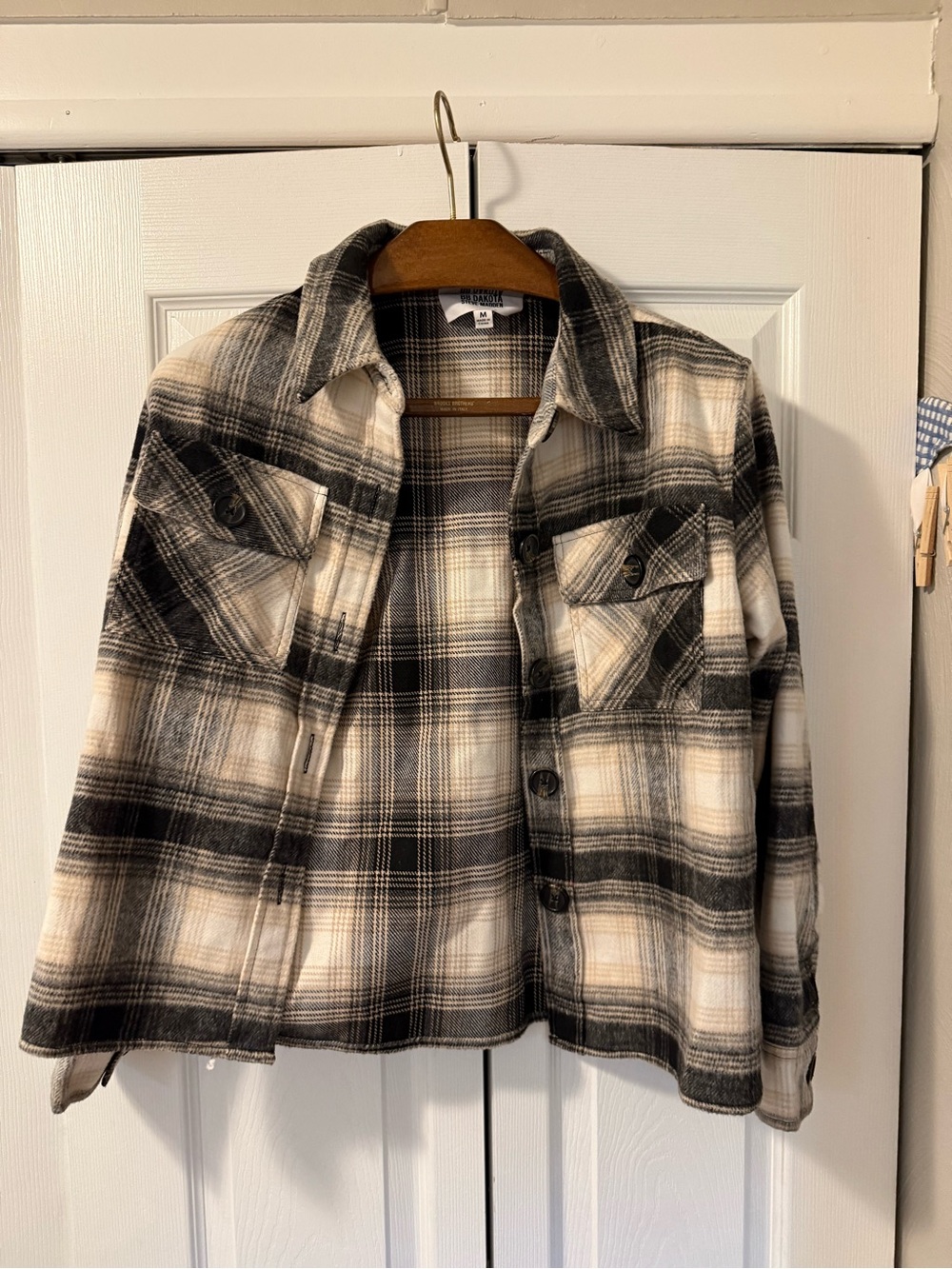 Steve Madden Black White Cream Plaid Utility Jacket
